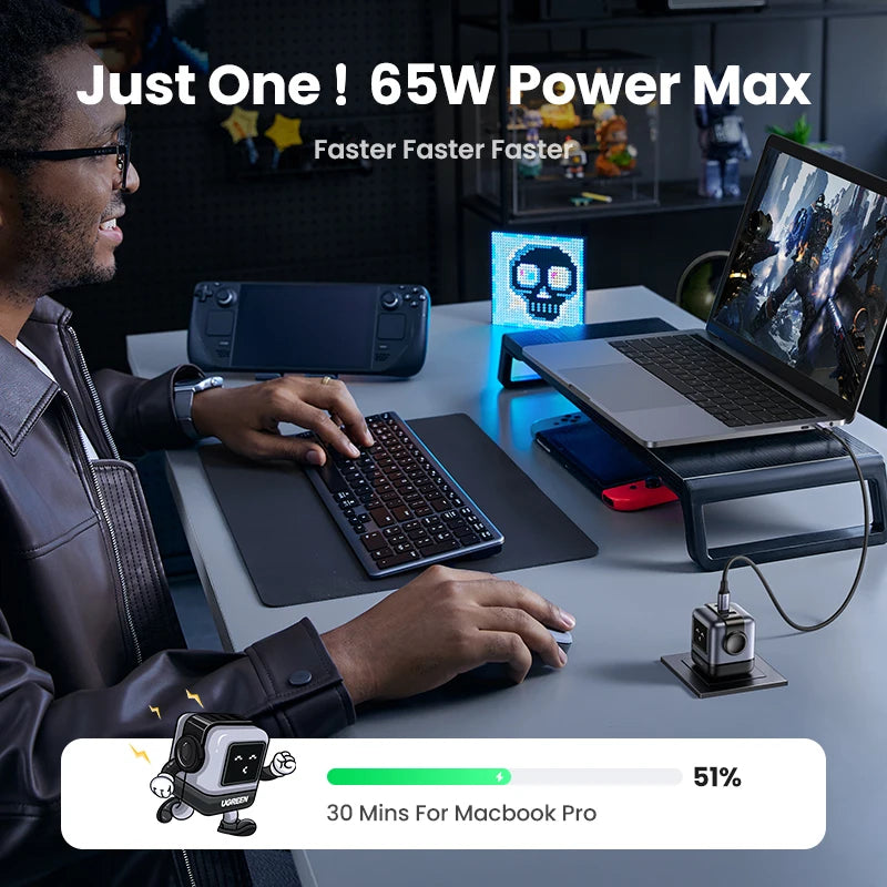 US Plug UGREEN 65W 30W GaN Charger Robot Design PD3.0 Fast C