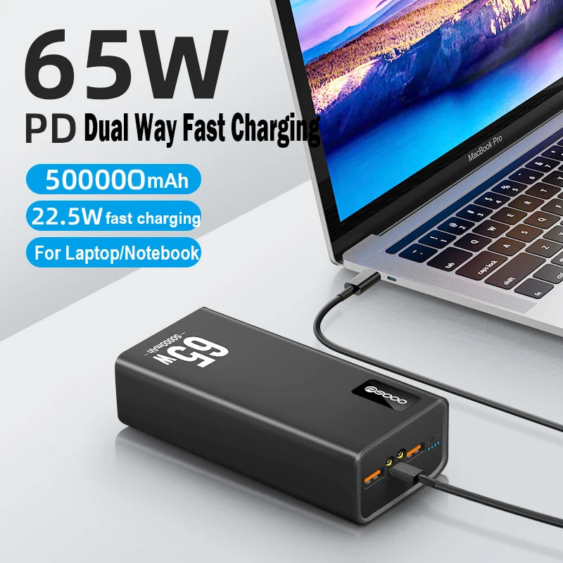 50000mAh Power Bank 65W Fast Charging Powerbank Type C PD Ex