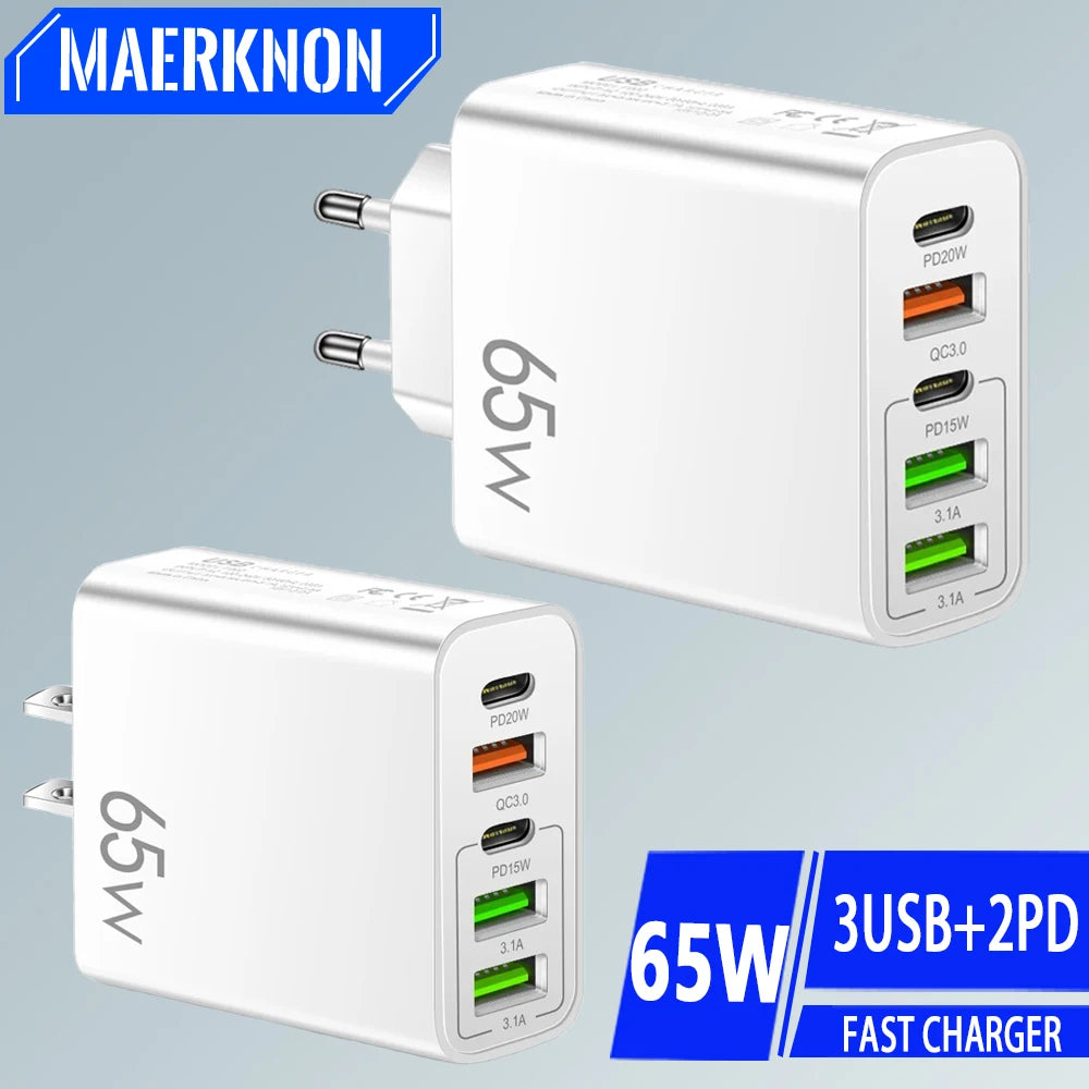 USB Type C Charger Total 65W PD Fast Charging Phone Charger 