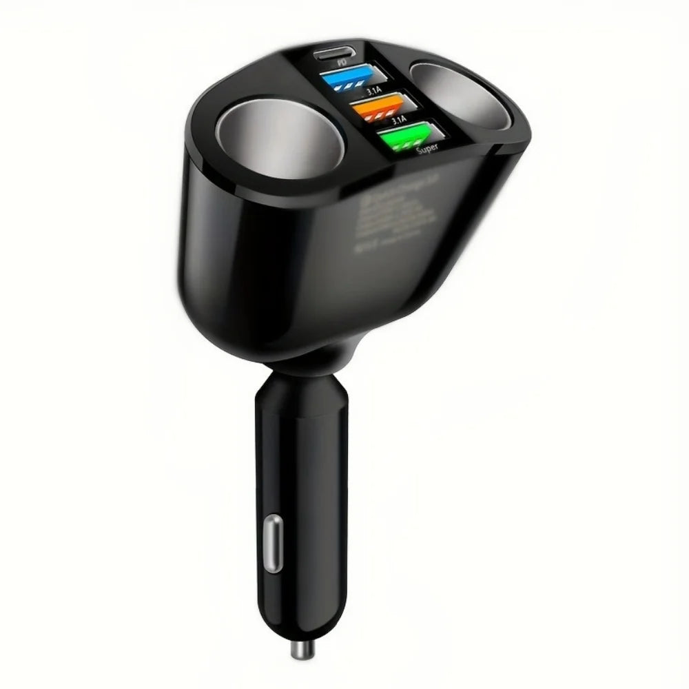 66W 4 Ports Car Charger Fast Charging USB Type C Car Phone Charger For iPhone Xiaomi Samsung Car Cigarette Lighter Power Adapter