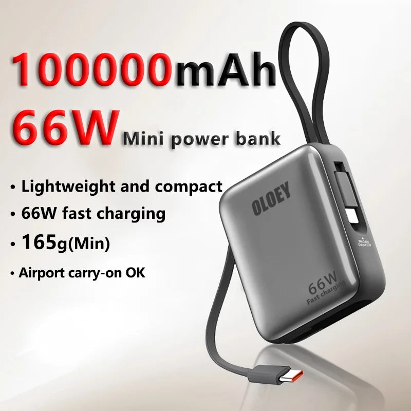 66W 100000mAh Power Bank Fast Charging PD 22W Portable Mini 