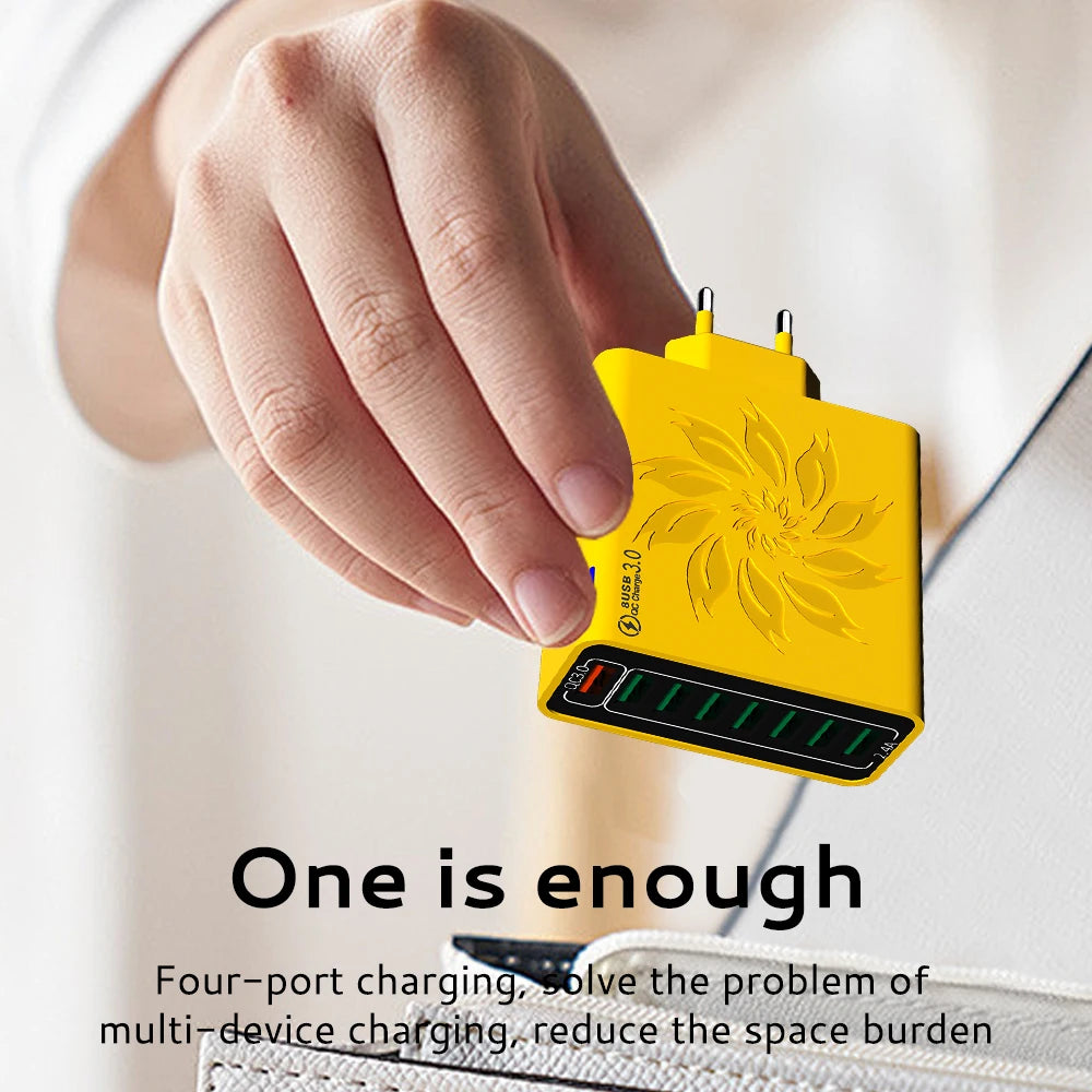 8 in 1 USB QC 5.0 Charger Fast Charging EU/US/KR Plug 65W Qu