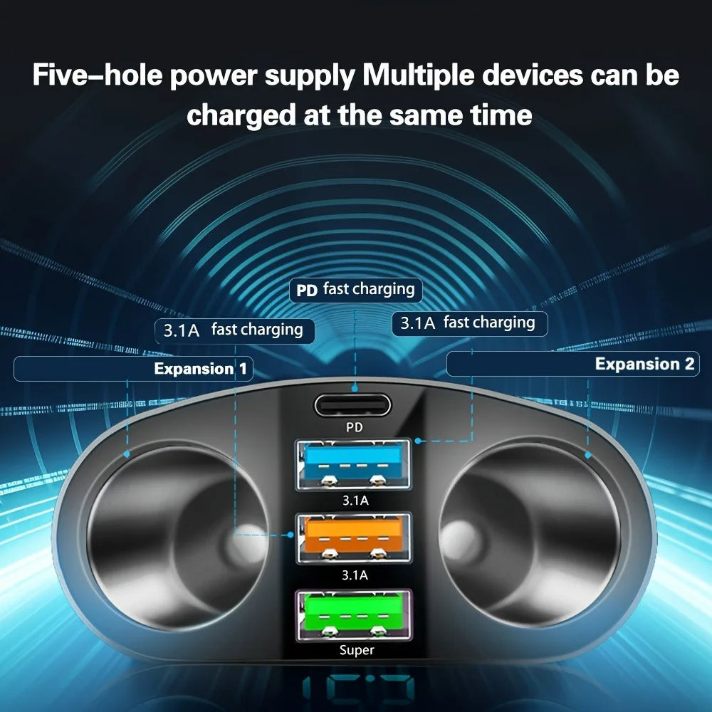 66W 4 Ports Car Charger Fast Charging USB Type C Car Phone C