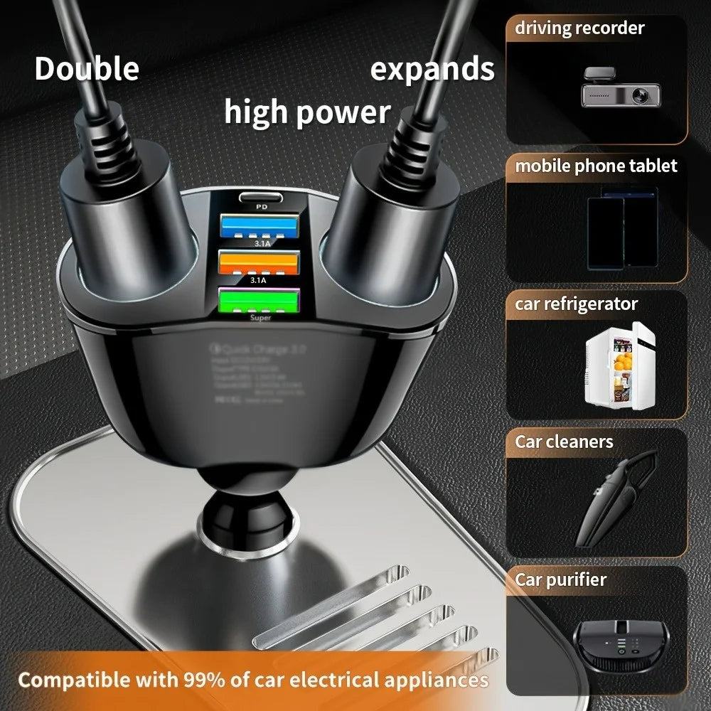 66W 4 Ports Car Charger Fast Charging USB Type C Car Phone C