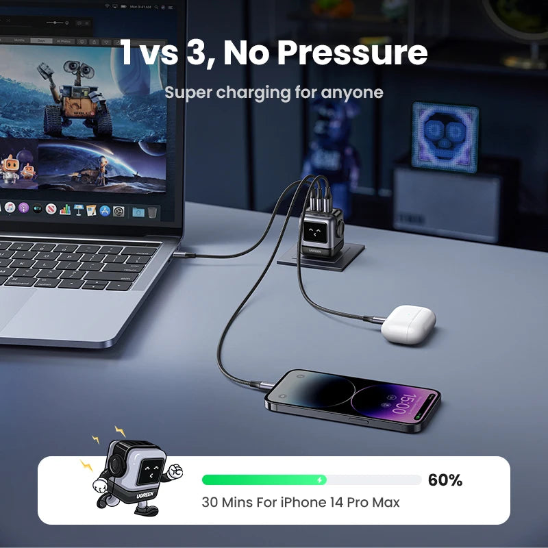US Plug UGREEN 65W 30W GaN Charger Robot Design PD3.0 Fast C