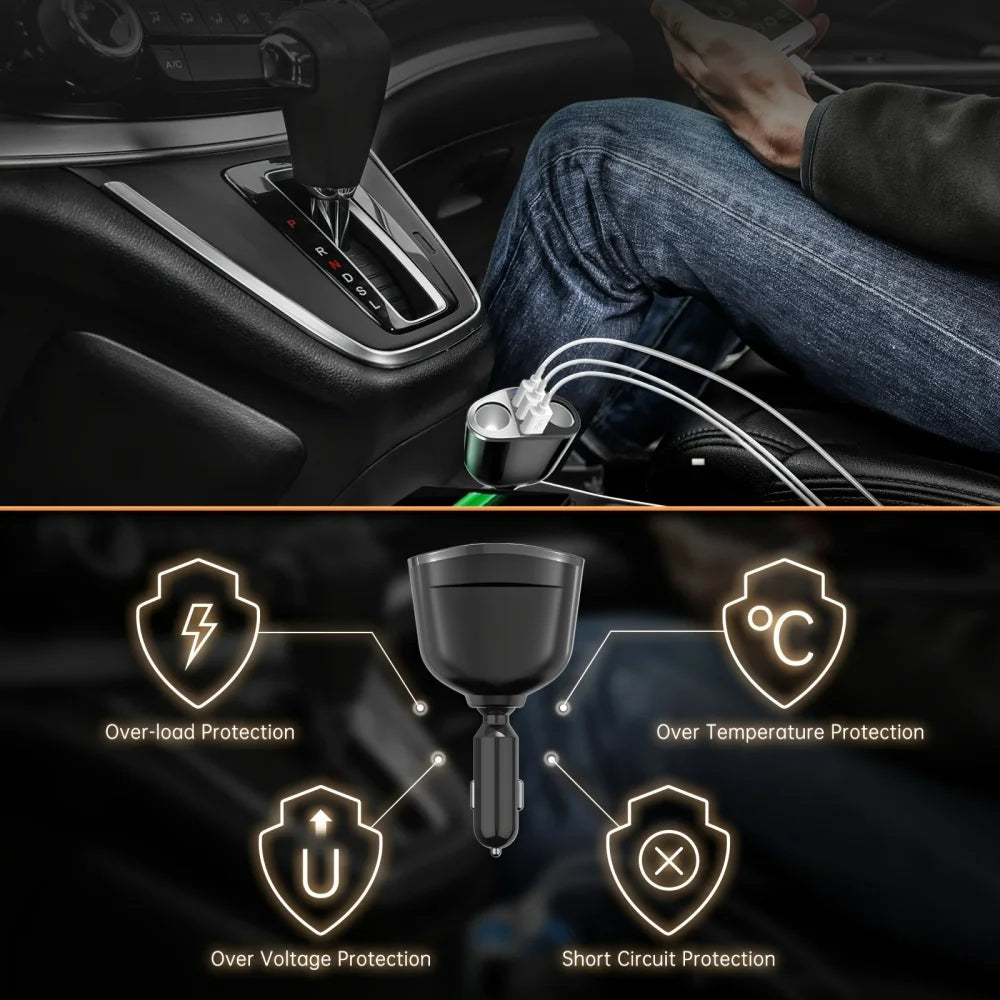 66W 4 Ports Car Charger Fast Charging USB Type C Car Phone C