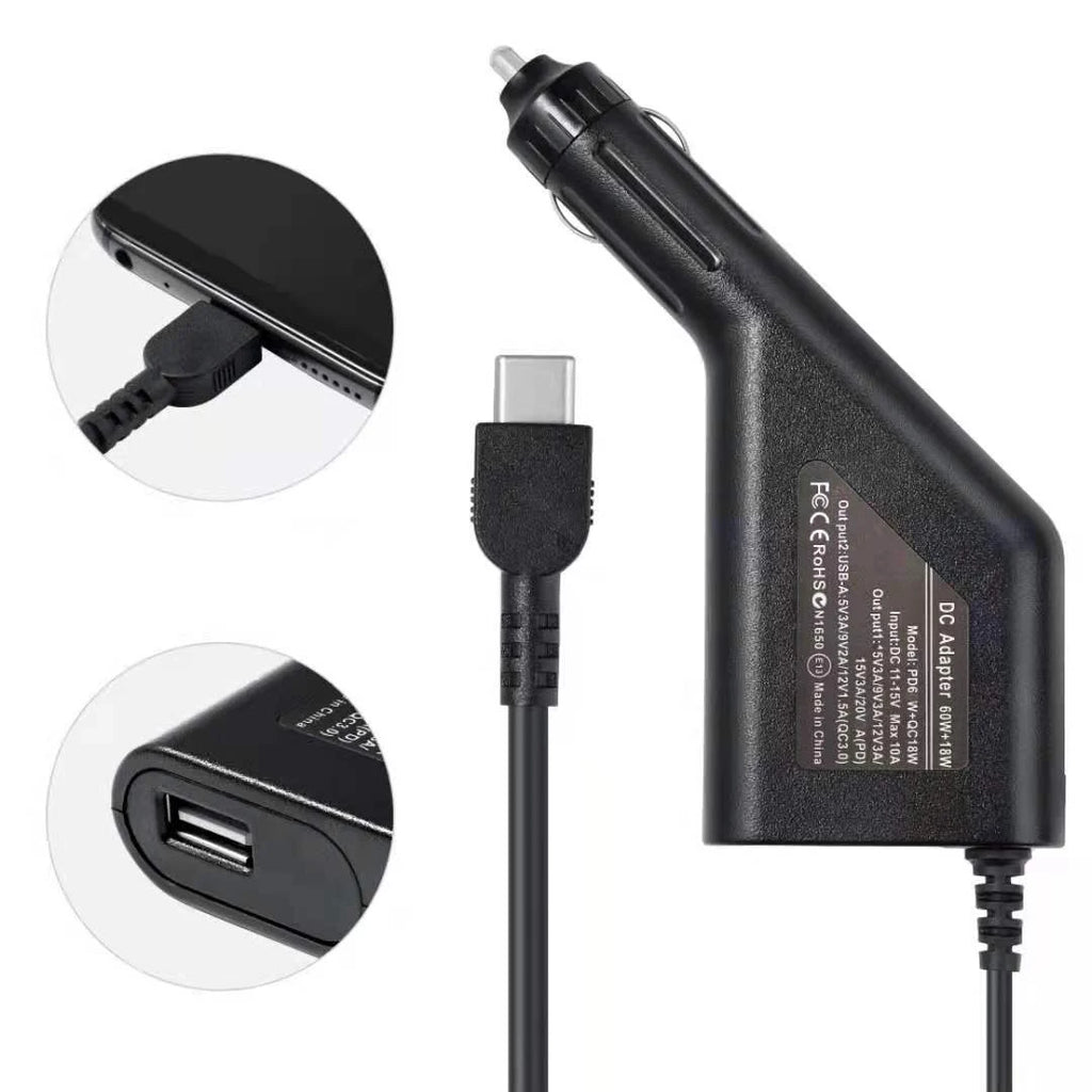 65W USB Type C Universal Laptop Car Charger Dc Power Supply 