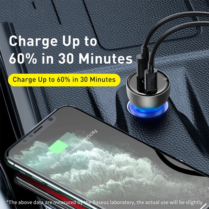 Baseus 65W Car Charger Quick Charge 4.0 3.0 USB Car Charger 