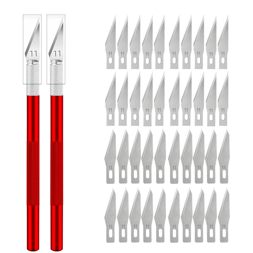 Engraving Non-Slip Metal Knife Kit + 40/10pcs 11 Blades Cutter Craft Knives for Mobile Phone PCB Repair Hand Tools
