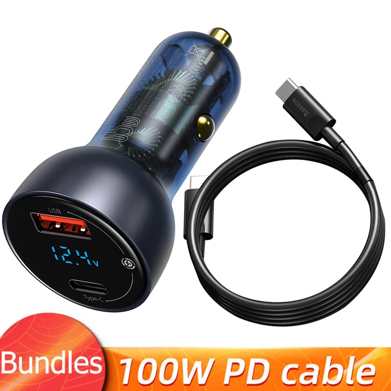 Baseus 65W Car Charger Quick Charge 4.0 3.0 USB Car Charger QC4.0 QC3.0 Type C PD Fast Charging For iPhone MacBook Laptop Xiaomi