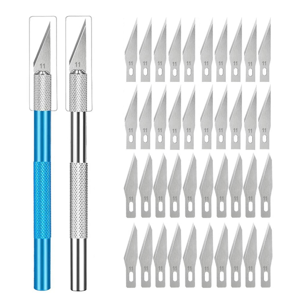 Engraving Non-Slip Metal Knife Kit + 40/10pcs 11 Blades Cutter Craft Knives for Mobile Phone PCB Repair Hand Tools