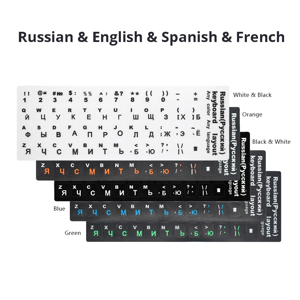 RU Keyboard Stickers Cover Letter Russian English Spanish No