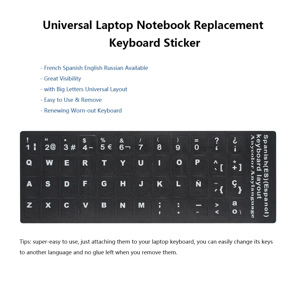 RU Keyboard Stickers Cover Letter Russian English Spanish No