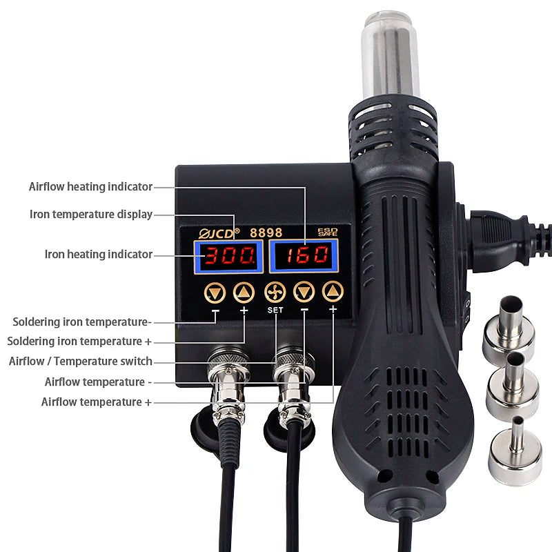 JCD 2 in 1 750W Soldering Station LCD Digital display Rework
