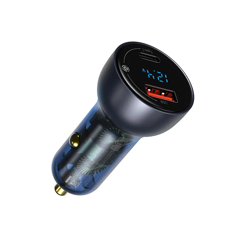 Baseus 65W PD Car Charger QC 4.0 QC 3.0 LED Display Type-C Fast Quick Charger For iPhone 16 15 Xiaomi Samsung USB Phone Charger