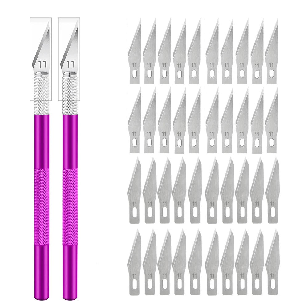 Engraving Non-Slip Metal Knife Kit + 40/10pcs 11 Blades Cutter Craft Knives for Mobile Phone PCB Repair Hand Tools