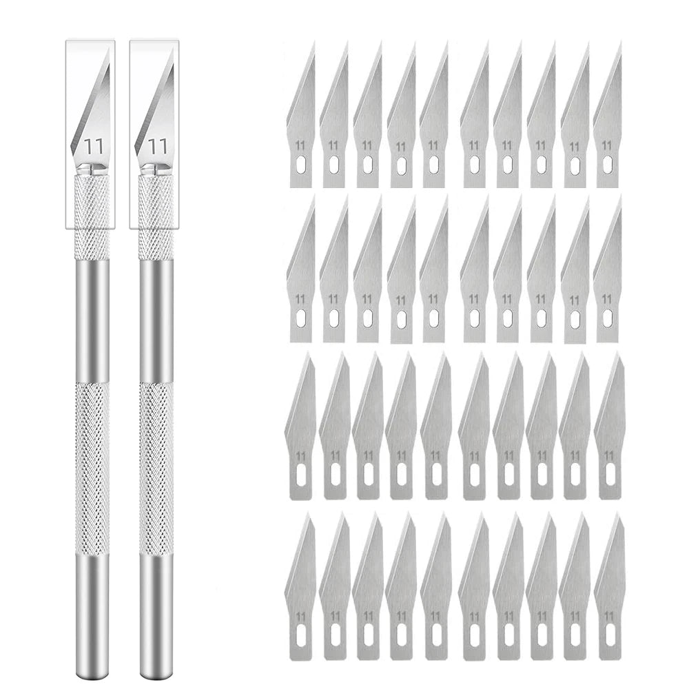 Engraving Non-Slip Metal Knife Kit + 40/10pcs 11 Blades Cutter Craft Knives for Mobile Phone PCB Repair Hand Tools