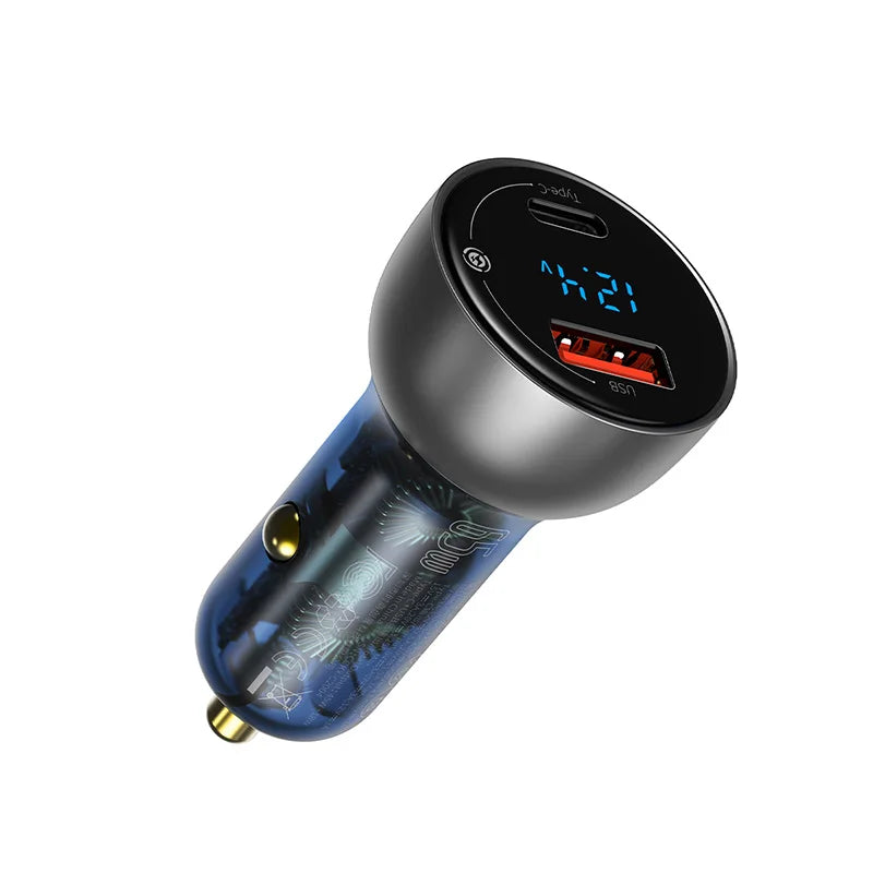 Baseus 65W PD Car Charger QC 4.0 QC 3.0 LED Display Type-C Fast Quick Charger For iPhone 16 15 Xiaomi Samsung USB Phone Charger