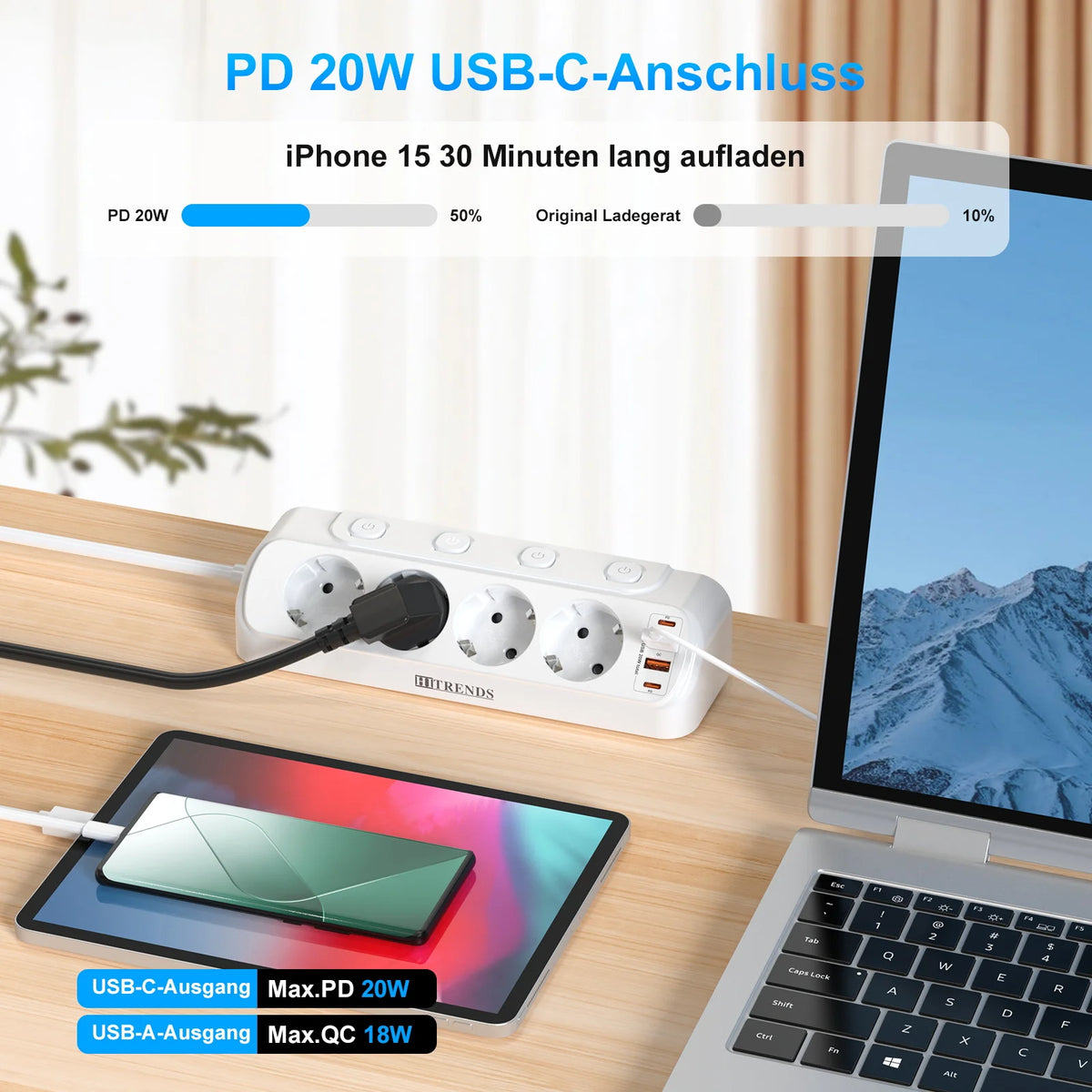 Eu Plug Multi-Function Power Board 2 USB-A and 2 USB-C Fast 
