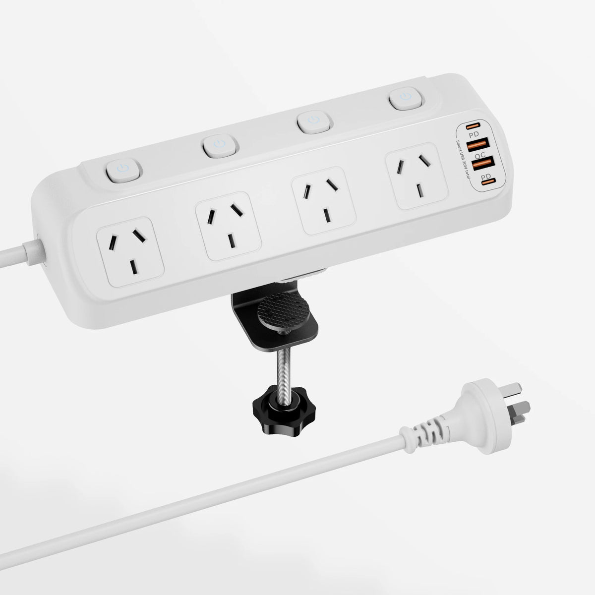 AU Plug Desk Clamp power board with 4 AC outlets 2 USB A and 2 USB C PD20W fast charging 2m extension cord multiprise socke