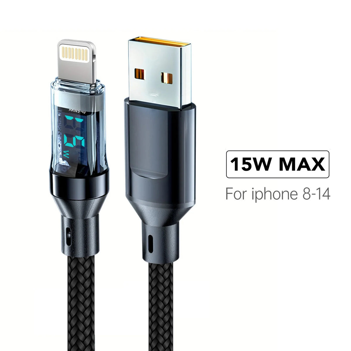 OOZCC PD 27W MAX Fast Charge Cable LCD Display Transparent Shell Data Transfer USB-A Type-C to Lightning Cord for iPhone 8-14 P