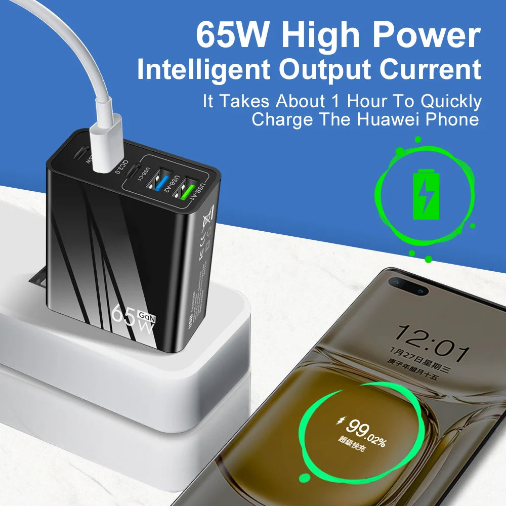 65W GaN USB Charger PD Type C Fast Charging Phone Charger Po