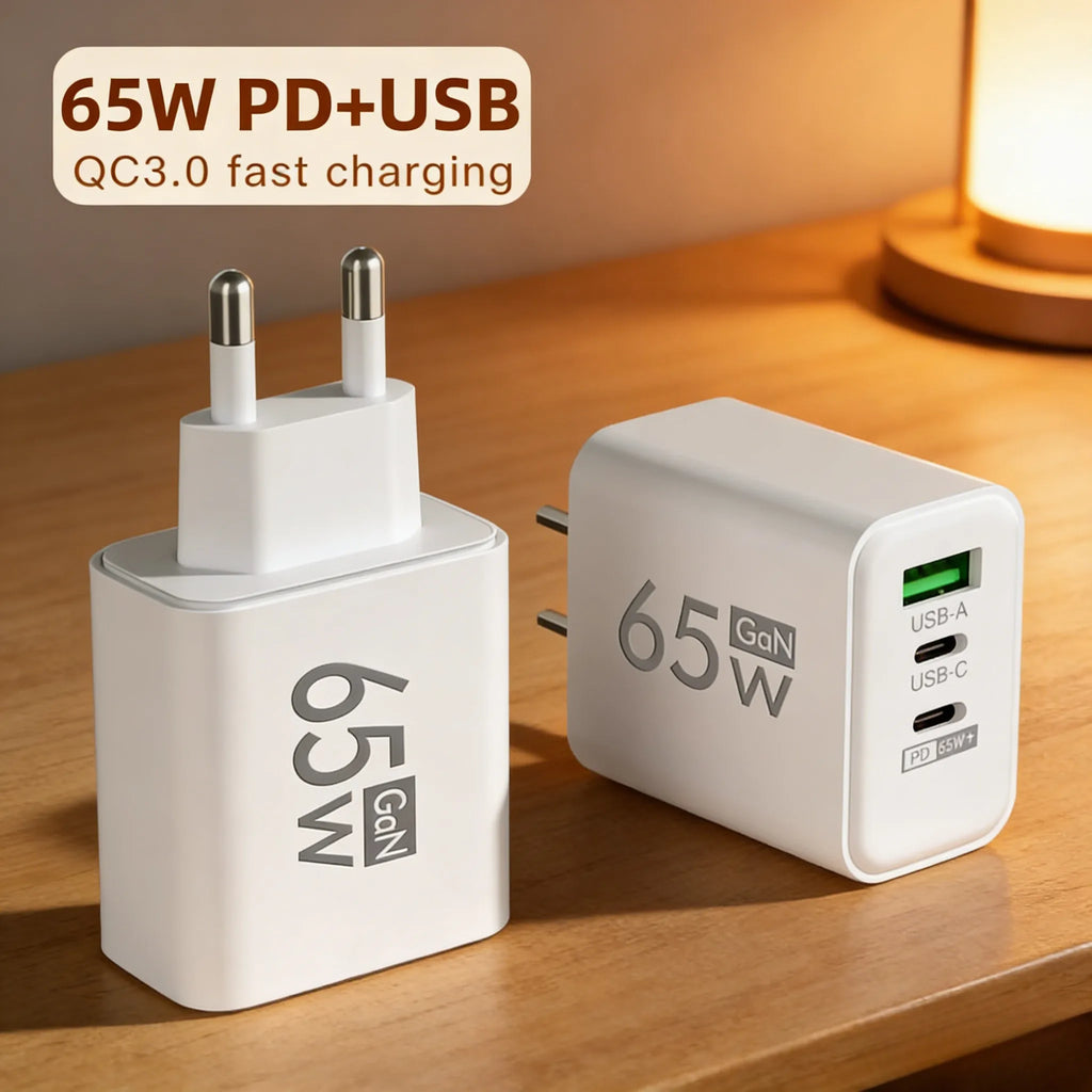 3 Ports PD 65W USB Fast Charging Charger Type C Mobile Phone