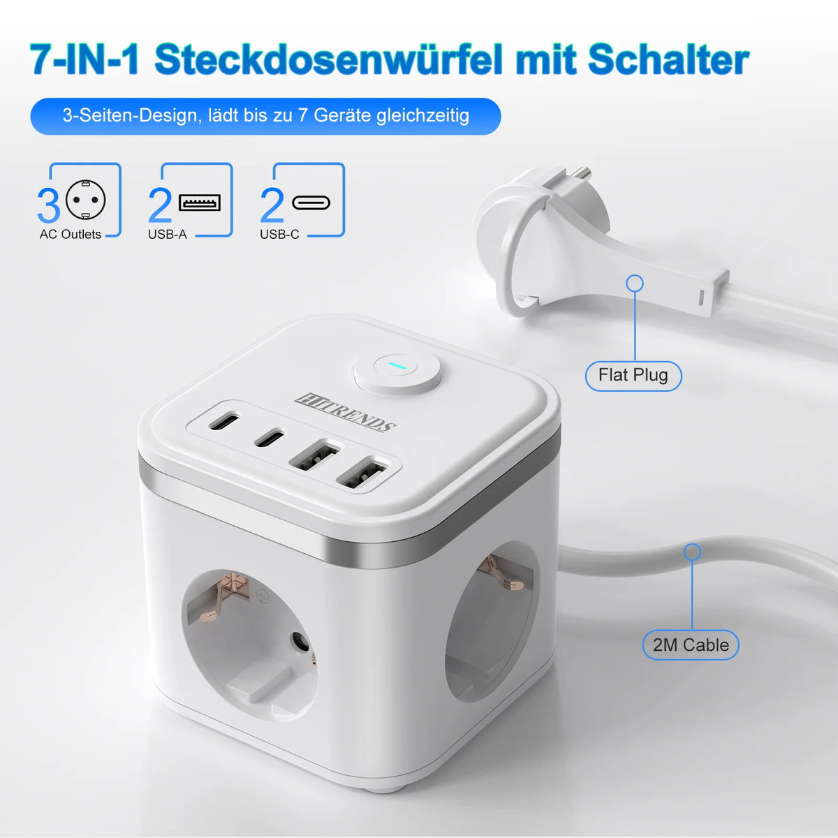 7-in-1 EU Multi-function Power Board Ultra-thin Flat Plug wi
