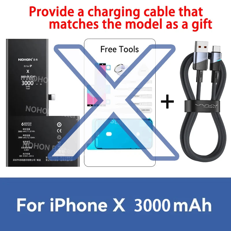 NOHON phone Battery For Apple iPhone 6 7 8 X XR XS 11 12 13 Mini Max Pro Promax High Capacity Replacement Bateria Warranty