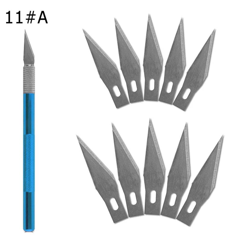 Engraving Non-Slip Metal Knife Kit + 40/10pcs 11 Blades Cutter Craft Knives for Mobile Phone PCB Repair Hand Tools