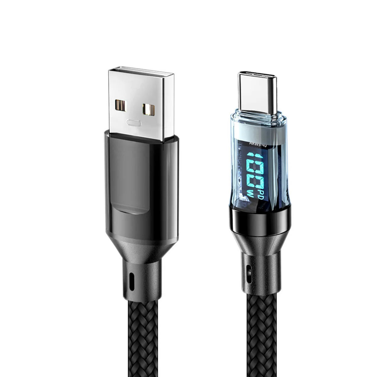 Oozcc 120W MAX 6A Fast Charging LCD Dynamic Display Cable USB-A to Type-C PD Cable Nylon Data Sync Compatible for Samsung Pho