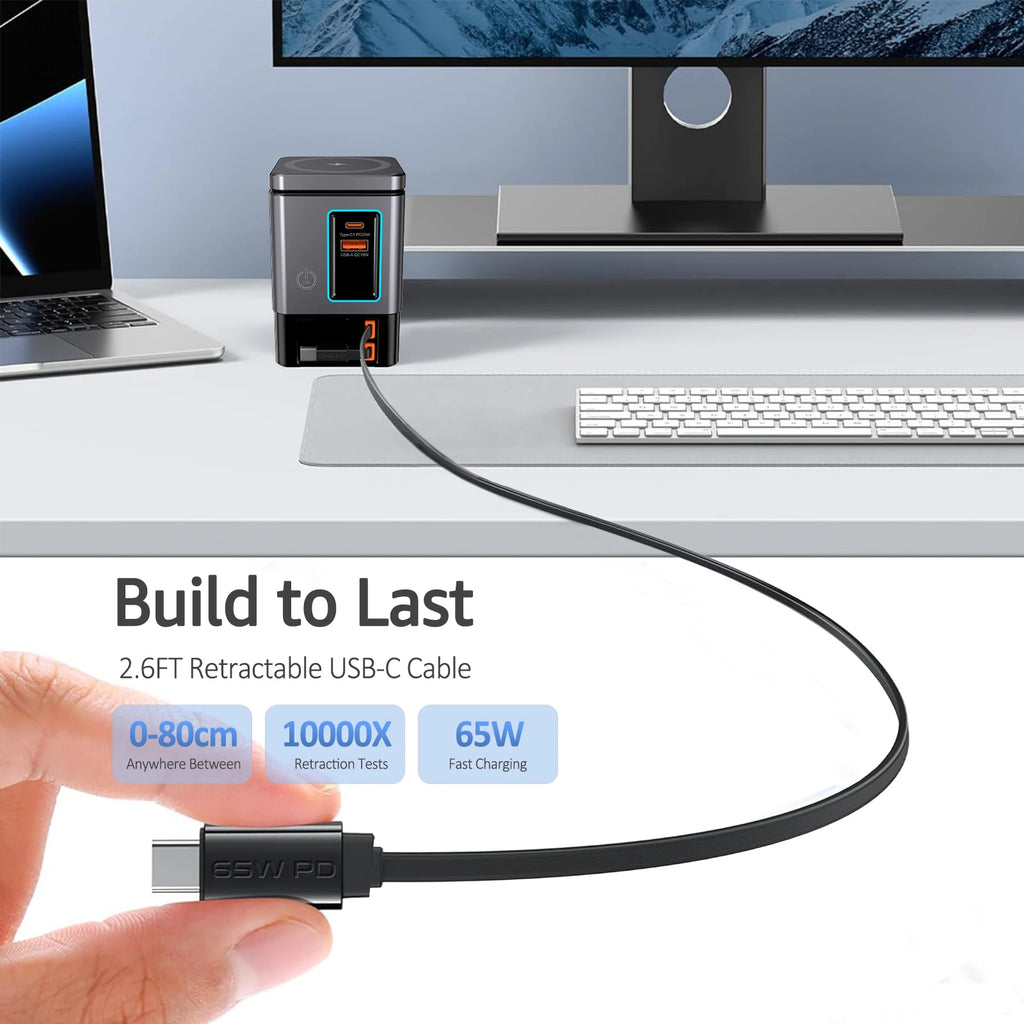 6-in-1 Charging Station with Retractable USB-C Cable Power C