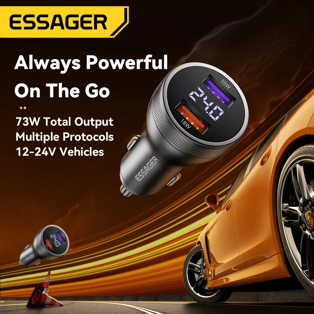Essager 73W USB C Car Charger Quick Charge 4.0 PD3.0 Fast Ch