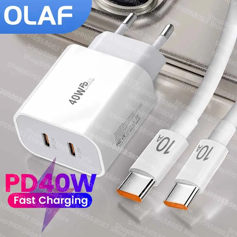 40W Fast Charger Type C Dual Port PD Fast Charging Charger A