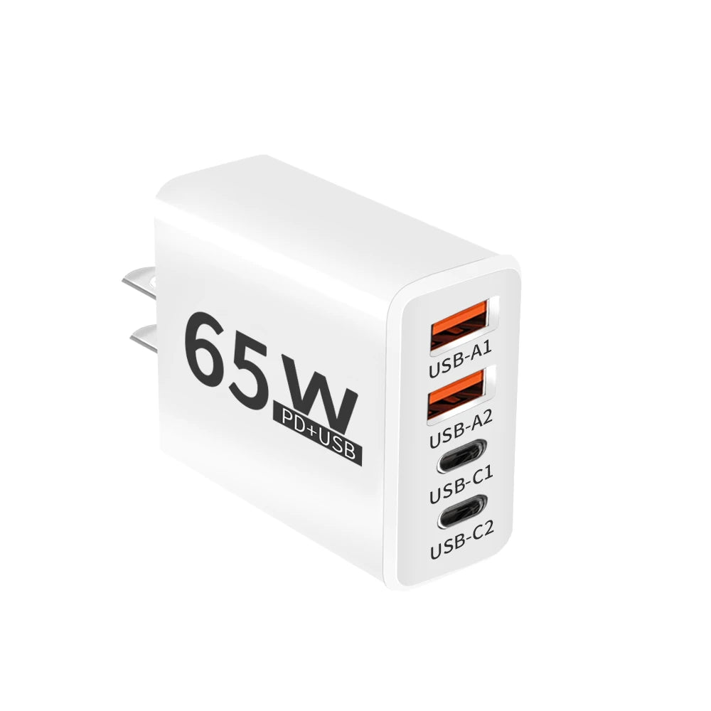 65W Fast Charge Multi-Port Charger Universal High-Speed Charging Adapter with Dual USB-A C Ports Efficient Fast Charger