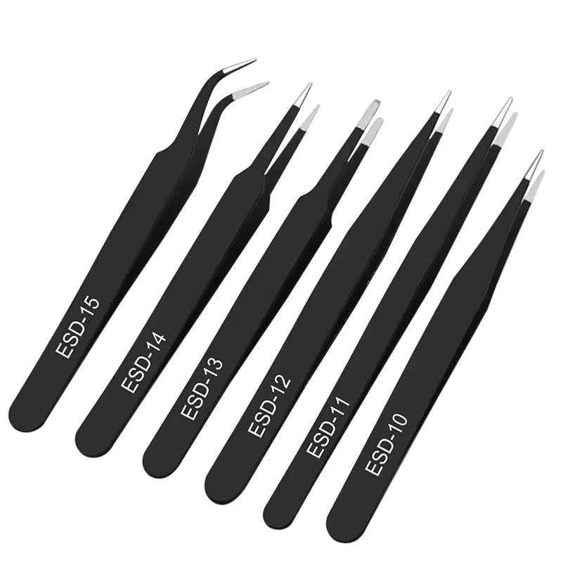6pcs anti-static stainless steel tweezers set repair repair 