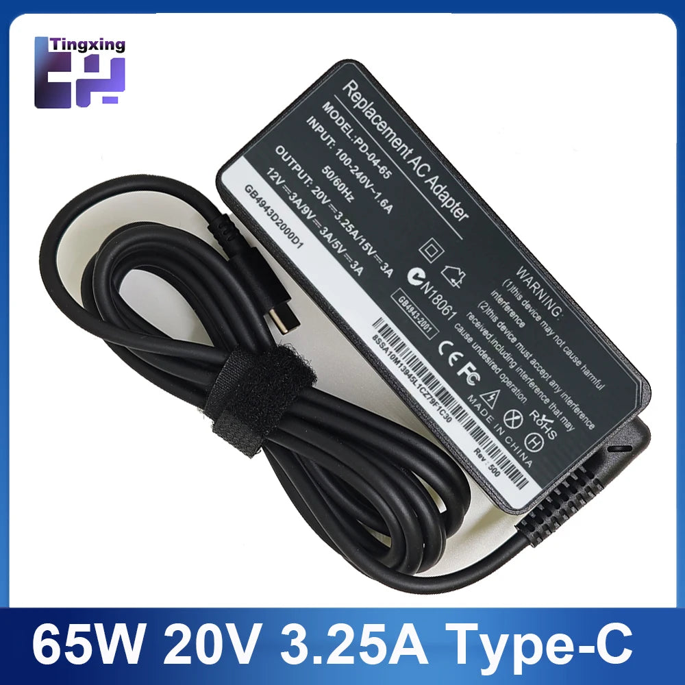 20V 3.25A 65W USB Type-C AC Laptop Power Adapter Charger For