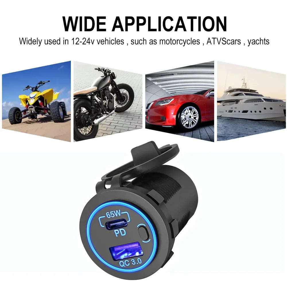 83W 12V USB Outlet Laptop Charger 65W USB-C PD3.0 & 18W QC3.