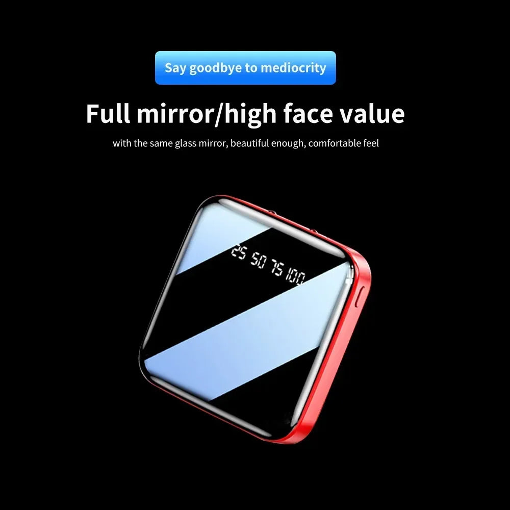 Mini 500000mAh Power Bank Portable Charger Mirror Screen LED