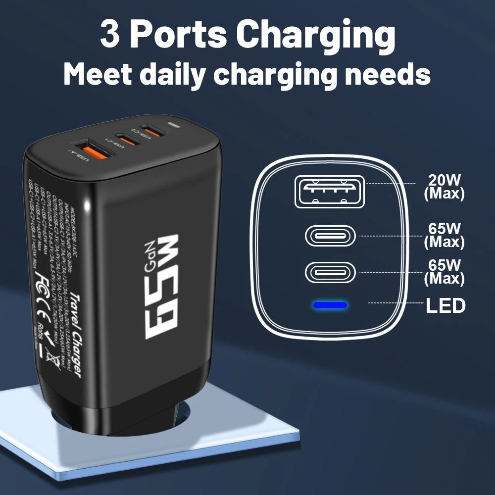 85W GaN USB Type C Charger QC3.0 Quick Charge PPS PD 65W 30W
