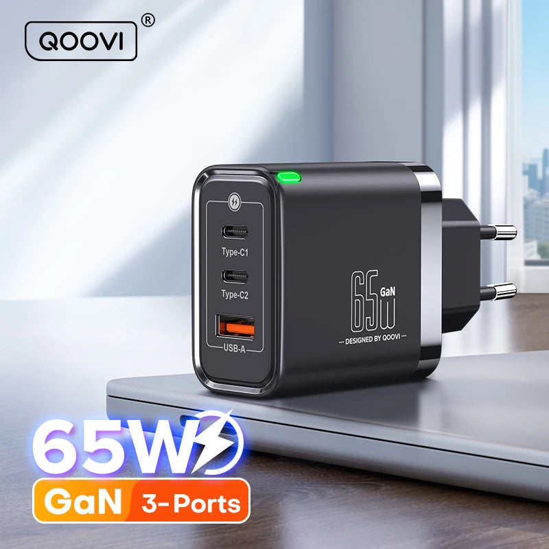 QOOVI 65W GaN Charger USB Type C Fast Charging Quick Charge 