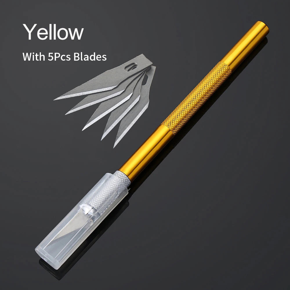 Non-Slip Metal Scalpel Knife Tools Kit Cutter Engraving Craft Knives + 5pcs Blades Mobile Phone PCB DIY Repair Hand Tools