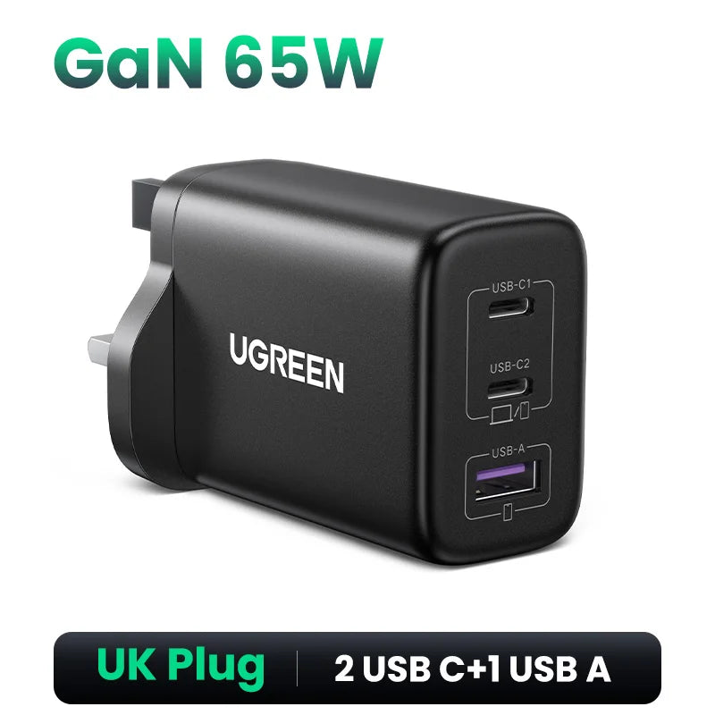 UGREEN 65W PD Charger Quick Charge 4.0 3.0 Type C PD USB Charger for iPhone 18 17 16 Pro Max Fast Charger For Laptop PD Charger