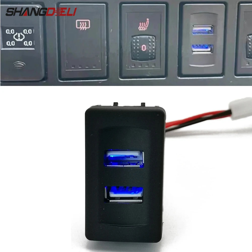 Car Blue Light Charger Dual USB Port Power Charging Adapter 