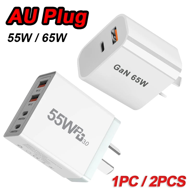 55w 65w AU Plug Fast USB Charger Type C Charger for Xiaomi R
