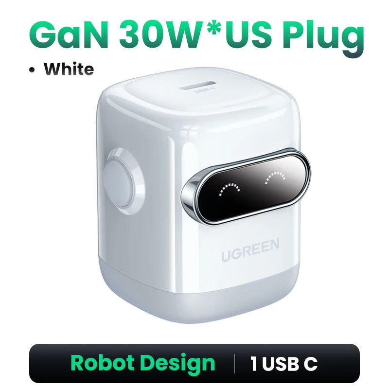US Plug UGREEN 65W 30W GaN Charger Robot Design QC4.0 3.0 PPS for iPhone 18 17 16 Pro Macbook Laptops Tablet PD3.0 Fast Charg