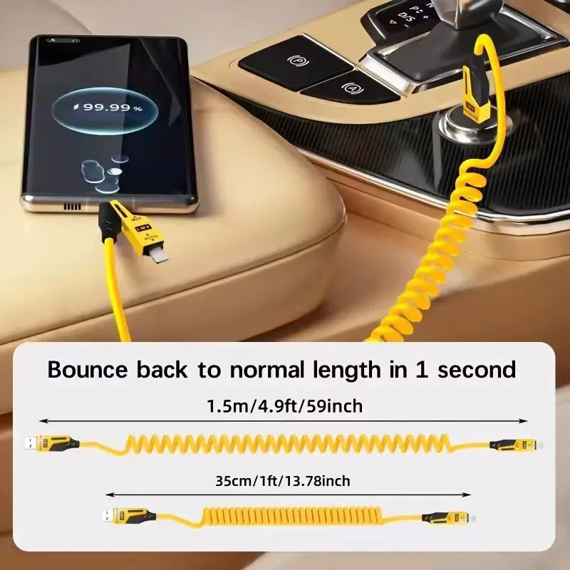 2PCS 4 in 1 65W Spring Short Data Cable 6A USB Type C Spring