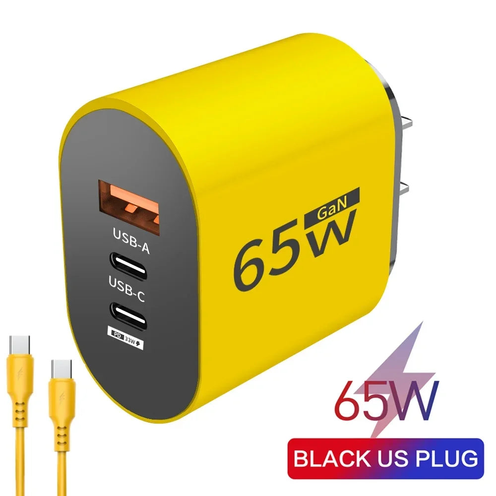 GaN 65W USB Type C EU/US Plug Charger Mobile Phone Power Adapters For iPhone Xiaomi Huawei Samsung Quick Charging Wall Charger