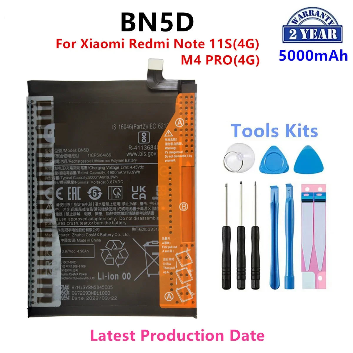 100% Orginal BN5D 5000mAh Battery For Xiaomi Redmi Note 11S 