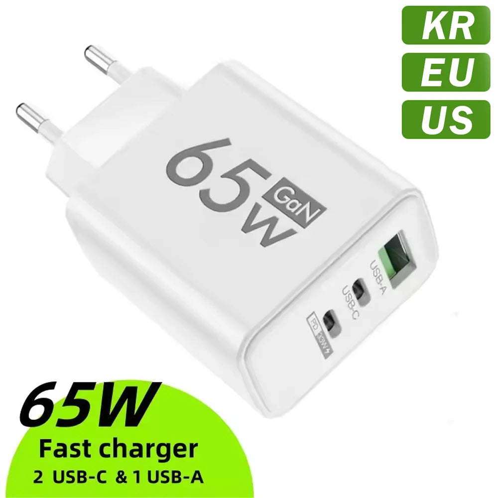 GAN Fast Charging Total 65W USB EU/US/KR Plug PD Fast chargi